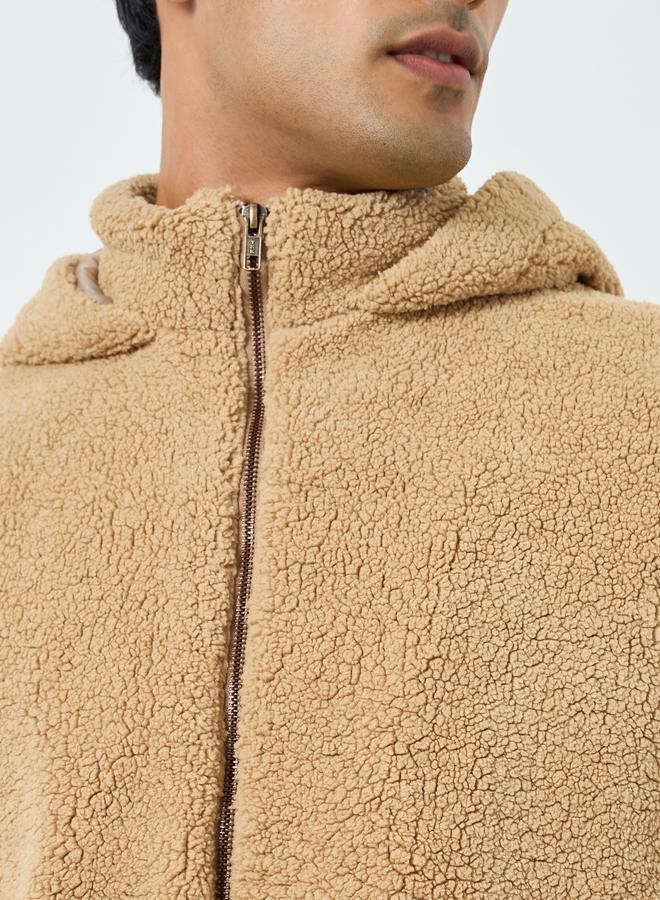 ستايلي جاكيت شيربا بقصة واسعة وياقة هودي - Image 4